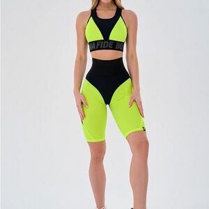Cycling Shorts And Sports Bra Bona Extra Sex Push-up Corsage Neon Yellow S/M